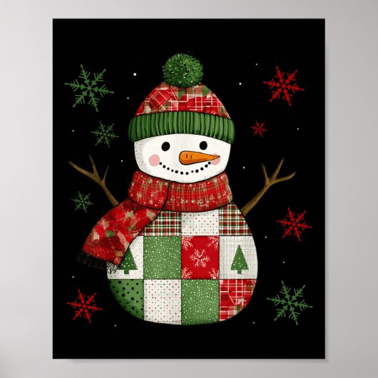 Patchwork Snowman Retro Funny Christmas Snowman Ho Poster (Voorkant)