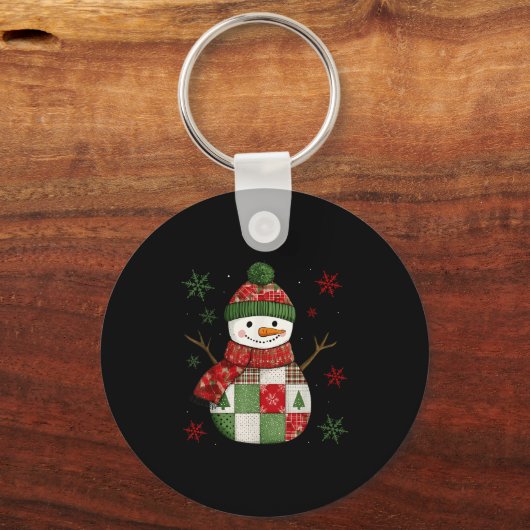 Patchwork Snowman Retro Funny Christmas Snowman Ho Sleutelhanger (Voorkant)