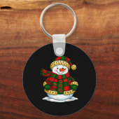 Patchwork Snowman Retro Funny Christmas Snowman Ho Sleutelhanger (Voorkant)