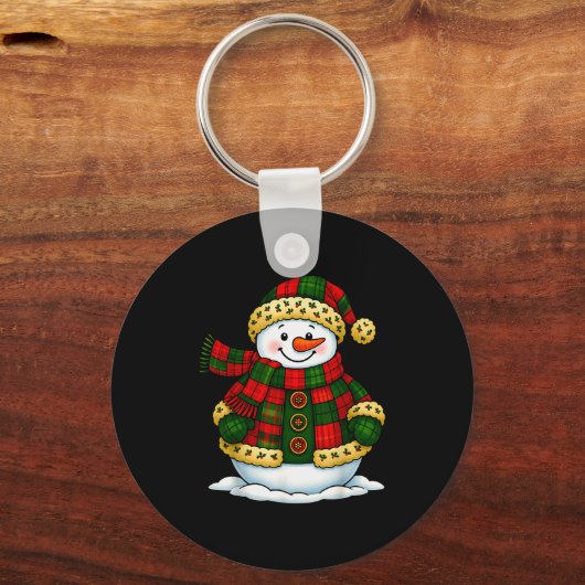 Patchwork Snowman Retro Funny Christmas Snowman Ho Sleutelhanger (Voorkant)