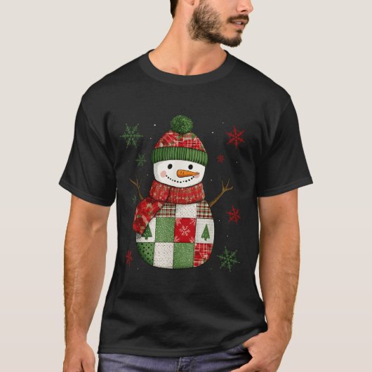 Patchwork Snowman Retro Funny Christmas Snowman Ho T-shirt (Voorkant)