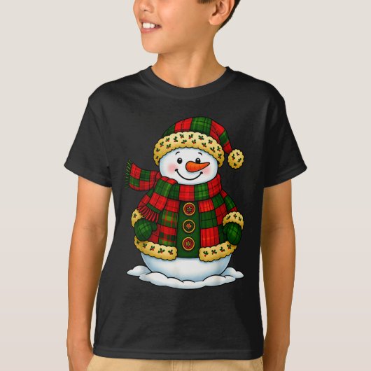 Patchwork Snowman Retro Funny Christmas Snowman Ho T-shirt (Voorkant)