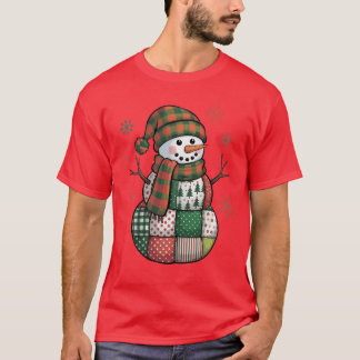 Patchwork Snowman Retro Funny Christmas Xmas Snowm T-shirt