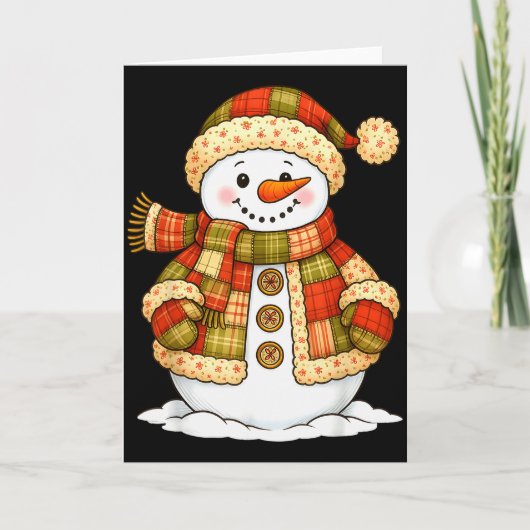 Patchwork Snowman Retro Funny Snowman Holiday Chri Kaart (Voorkant)