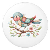 Patchwork Songbird op Blooming Branch Keramische Knop (Voorkant)