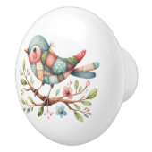 Patchwork Songbird op Blooming Branch Keramische Knop (Rechts)