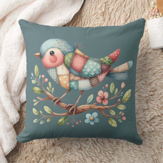 Patchwork Songbird op Blooming Branch Kussen (Deken)