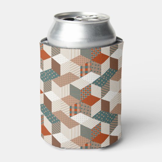 Patchwork Sterren  Bruin Groen Blikjeskoeler (Blikje Voorkant)