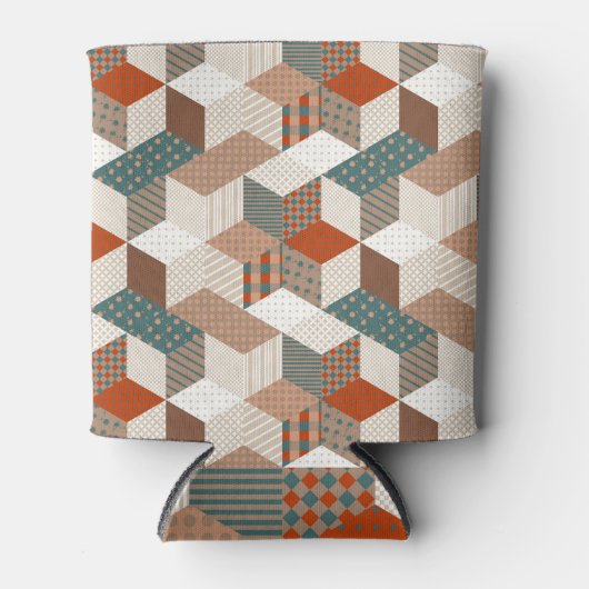 Patchwork Sterren Bruin Groen Blikjeskoeler (Voorkant)