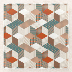 Patchwork Sterren Bruin Groen Glazen Onderzetter