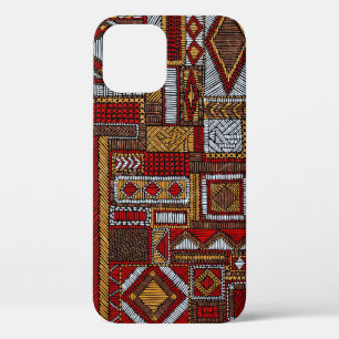 Patchwork stijl geborduurde etnische print iPhone 12 hoesje