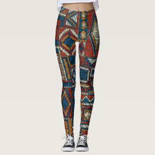 Patchwork stijl geborduurde print leggings