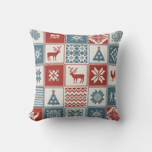 Patchwork stijl: Kerst ornamentaal patroon Kussen