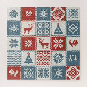 Patchwork stijl: Kerst ornamentaal patroon Legpuzzel