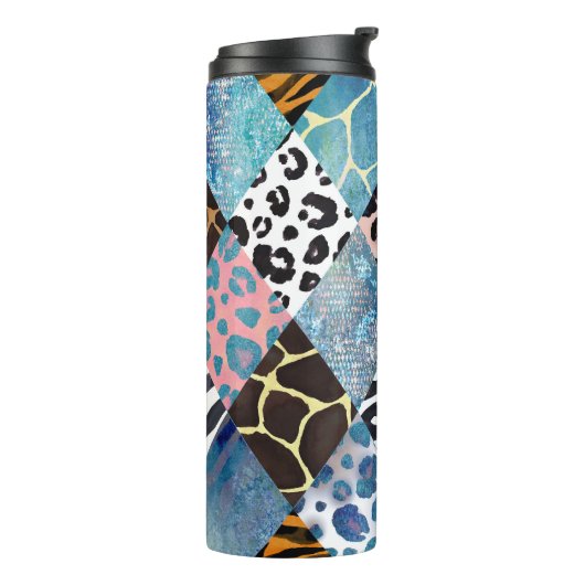 Patchwork stijl, waterverf collage patroon. thermosbeker (Gedraaid links)