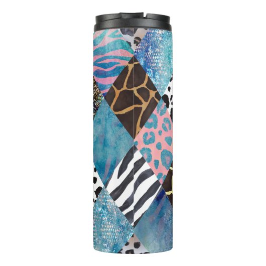 Patchwork stijl, waterverf collage patroon. thermosbeker (Achterkant)