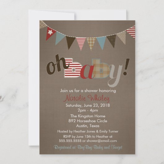 Patchwork Stitch Rustic Quilt Banner Baby shower Kaart (Voorkant)