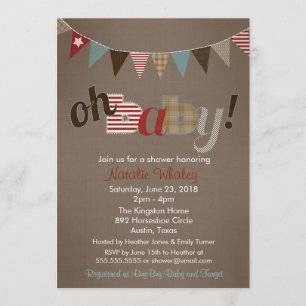 Patchwork Stitch Rustic Quilt Banner Baby shower Kaart