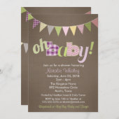 Patchwork Stitch Rustic Quilt Banner Baby shower Kaart (Voorkant / Achterkant)