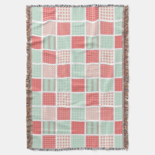Patchwork Style Red and Blue Squares Pattern Deken (Voorkant Verticaal)