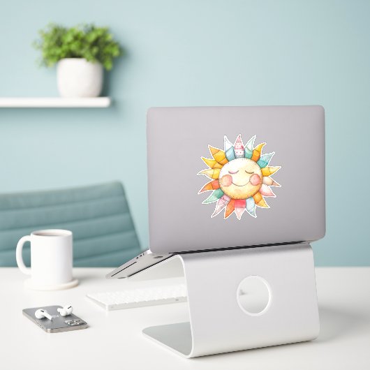Patchwork Sun Sticker (Laptop op bureau)