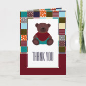 Patchwork Teddy Bear, Baby shower Hartelijk dank Bedankkaart (Voorkant)