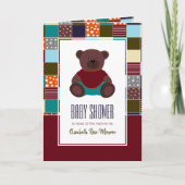 Patchwork Teddy Bear, Baby shower Invitation (Voorkant)