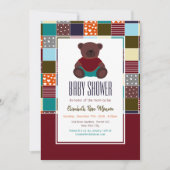 Patchwork Teddy Bear, Baby shower Kaart (Voorkant)