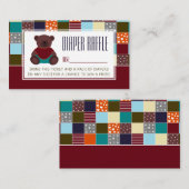 Patchwork Teddy Bear, Baby shower Raffle Ticket Informatiekaartje (Voorkant / Achterkant)