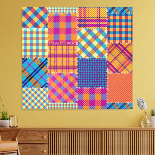 Patchwork textiel: naadloos patroon. canvas afdruk (Insitu (Woonkamer))