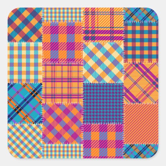 Patchwork textiel: naadloos patroon. vierkante sticker (Voorkant)