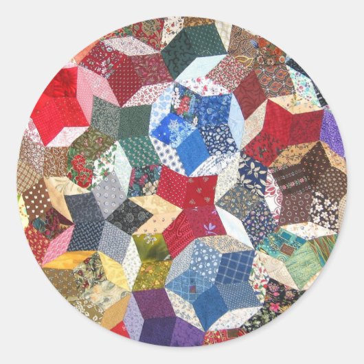 Patchwork Textiel Sterren Patroon Ronde Sticker (Voorkant)