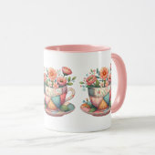 Patchwork theekop met grillige bloemen mok (Voorkant rechts)