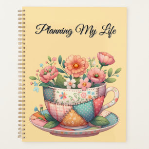 Patchwork theekop met grillige bloemen planner