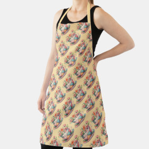 Patchwork theekop met grillige bloemen schort