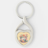 Patchwork theekop met grillige bloemen sleutelhanger (Voorkant)