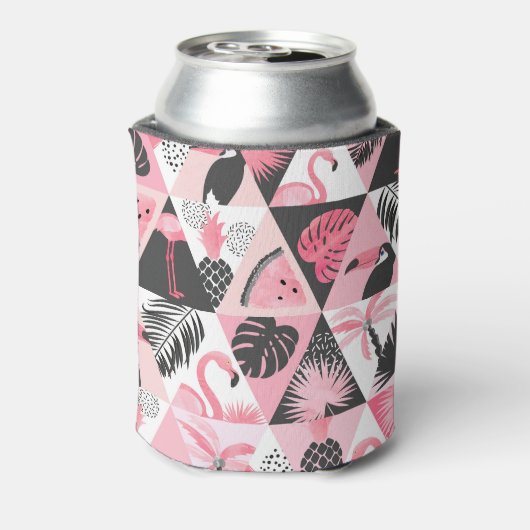 Patchwork Tropical: Flamingo Watermeloen Naadloos. Blikjeskoeler (Blikje Achterkant)