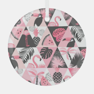 Patchwork Tropical: Flamingo Watermeloen Naadloos. Glas Ornament