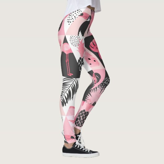 Patchwork Tropical: Flamingo Watermeloen Naadloos. Leggings (Rechts)
