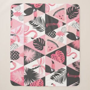 Patchwork Tropical: Flamingo Watermeloen Naadloos. Sherpa Deken