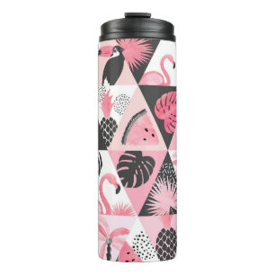 Patchwork Tropical: Flamingo Watermeloen Naadloos. Thermosbeker