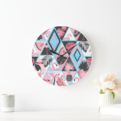 Patchwork tropische flamingo, palmpatroon. grote klok (Huis)