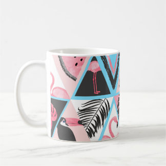 Patchwork tropische flamingo, palmpatroon. koffiemok