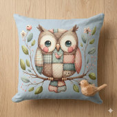Patchwork Uil in Fantasievol Boslandschap Kussen