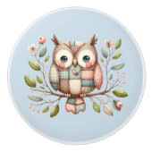 Patchwork Uil in grillig bos Keramische Knop (Voorkant)