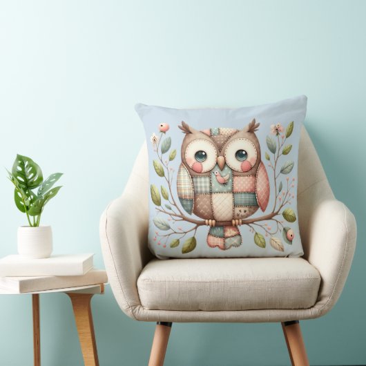 Patchwork Uil in grillig bos Kussen (Stoel)