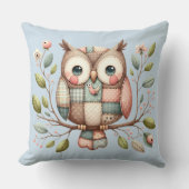 Patchwork Uil in grillig bos Kussen (Voorkant)