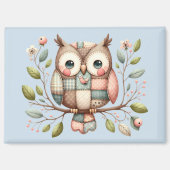 Patchwork Uil in grillig bos Magneet (Voorkant)
