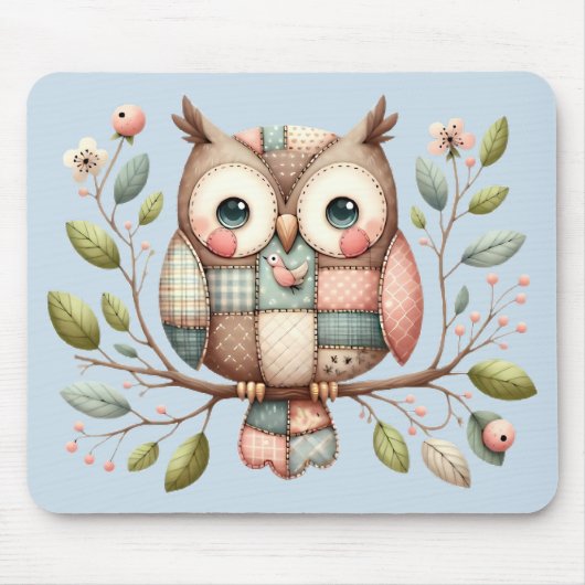 Patchwork Uil in grillig bos Muismat (Voorkant)