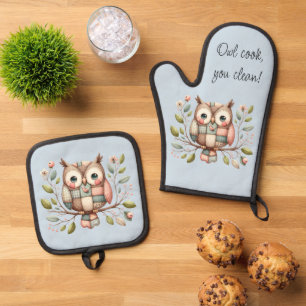 Patchwork Uil in grillig bos Ovenwant & Pannenlap Set